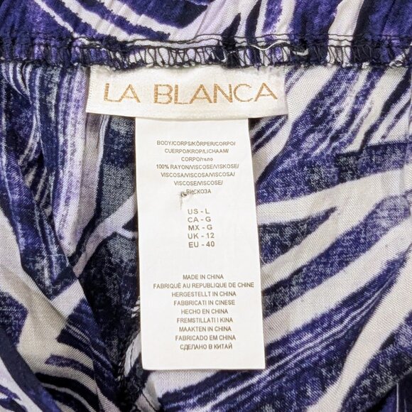 LA BLANCA Full Slit Coverup Pants L Women's Blue Navy White Abstract Beach Pool - Picture 4 of 7